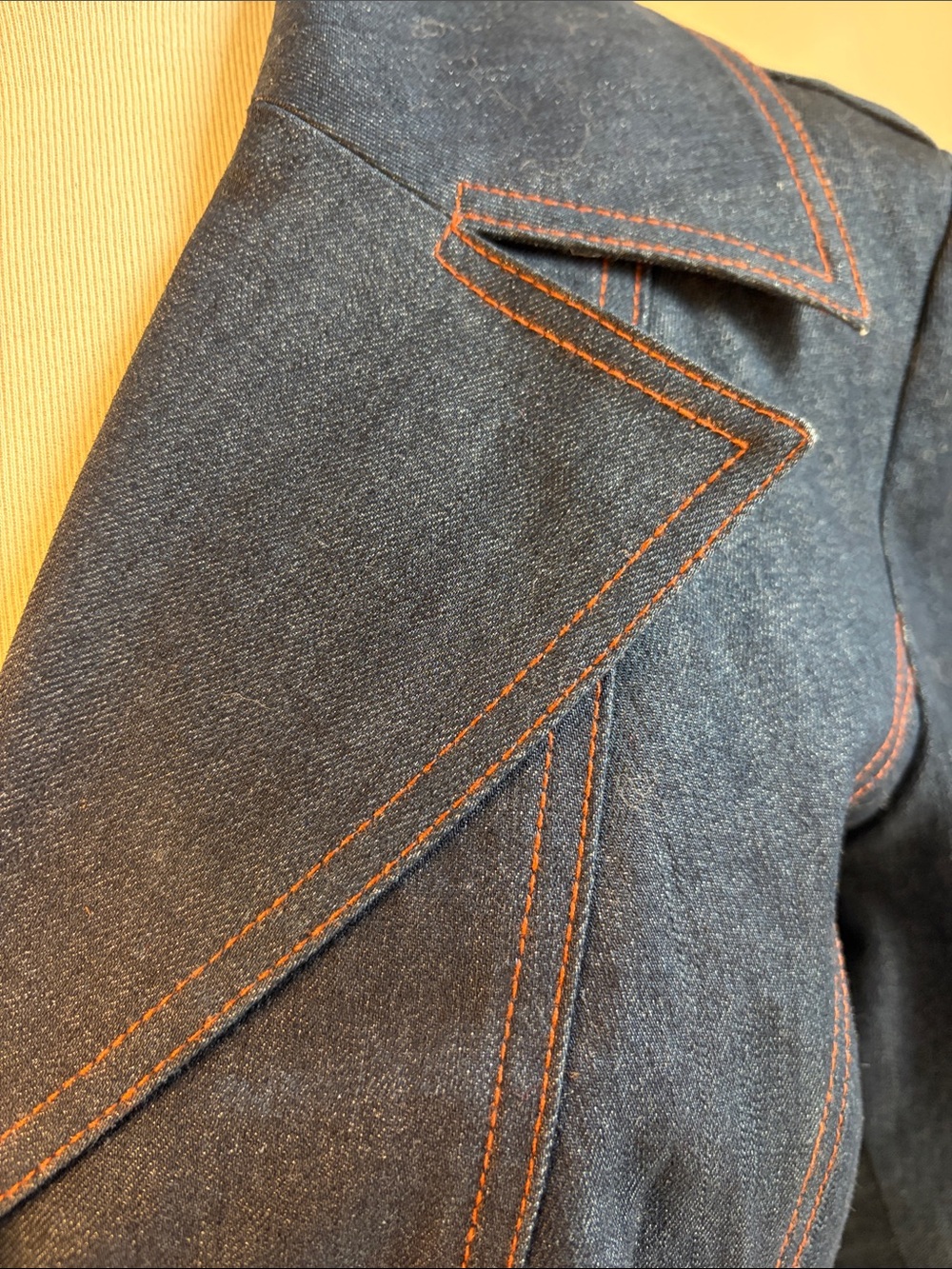 Women's Dark Blue Denim Tailored Jacket with Back Embroidered - Picture 5 of 13